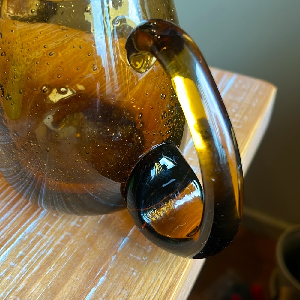 Vintage Hand Blown Amber Glass Mug Large Handle Smooth Pontil Heavy - Picture 7 of 13